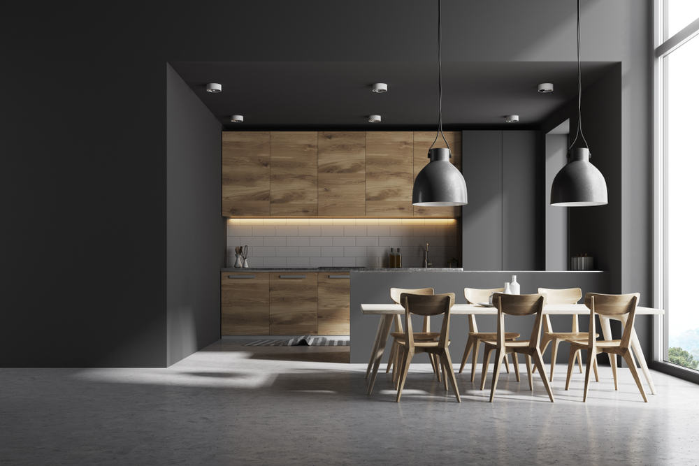 Modern kitchen with dark theme